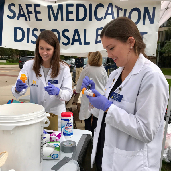 Students collect medication during the College's Safe Medication Disposal Event