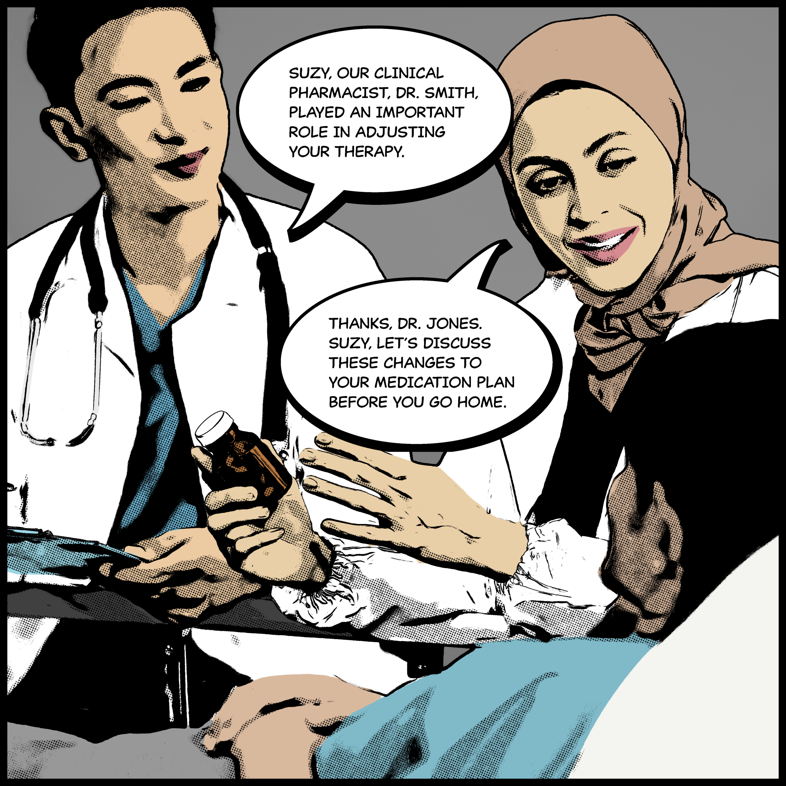 A group of medical professionals is in discussion with a patient.
