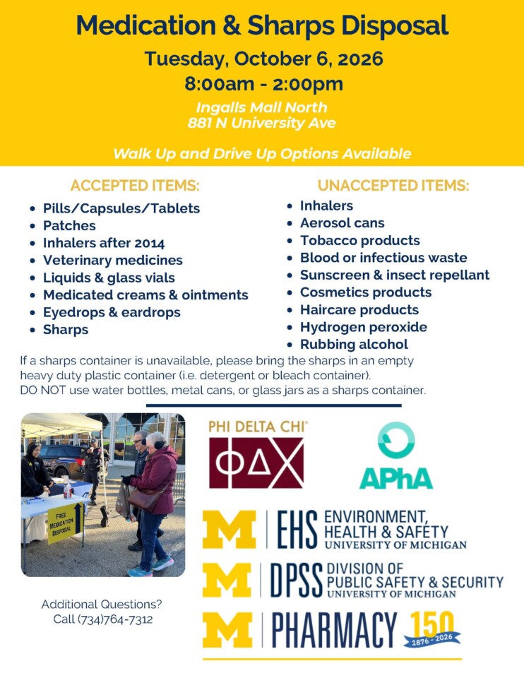 flyer for PDC and APhA Medication and Sharps Disposal with event details