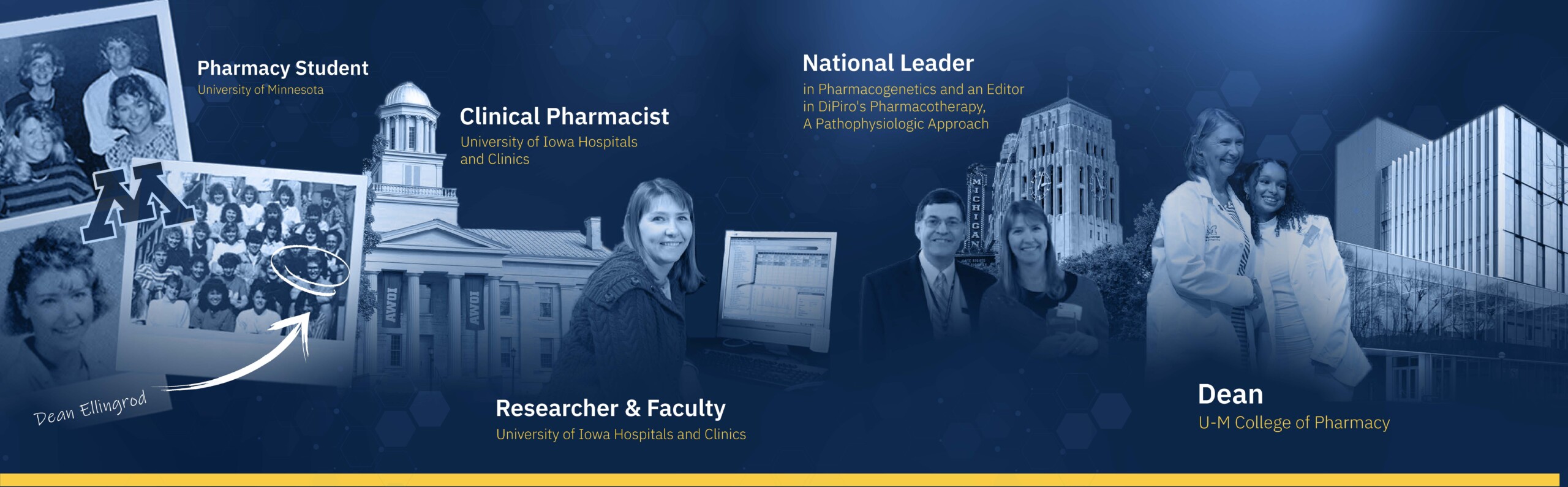 A collage illustrating Vicki's career journey in pharmacy.