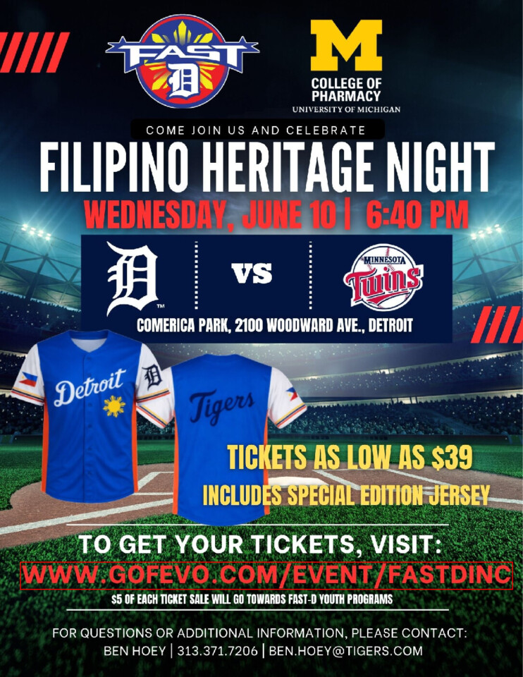 event flyer for Filipino Heritage Night with FAST-D and the University of Michigan College of Pharmacy