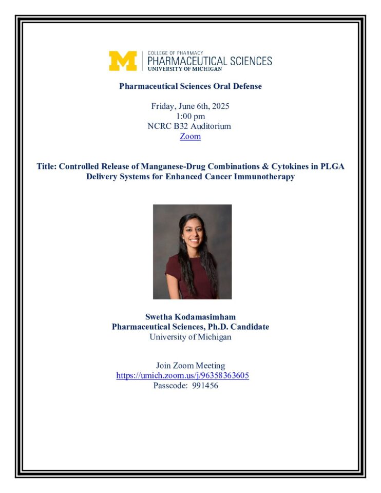 PDF poster of Pharmaceutical Sciences Defense: Swetha Kodamasimham