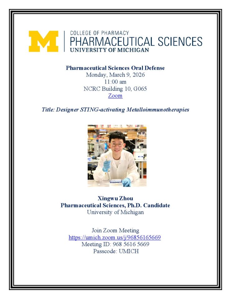 event flyer for Pharmaceutical Sciences Seminar Series - Xingwu Zhou