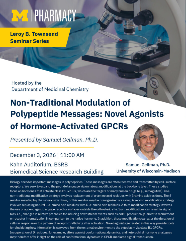flyer for Leroy B. Townsend Seminar Series: Samuel Gellman, Ph.D. with event details