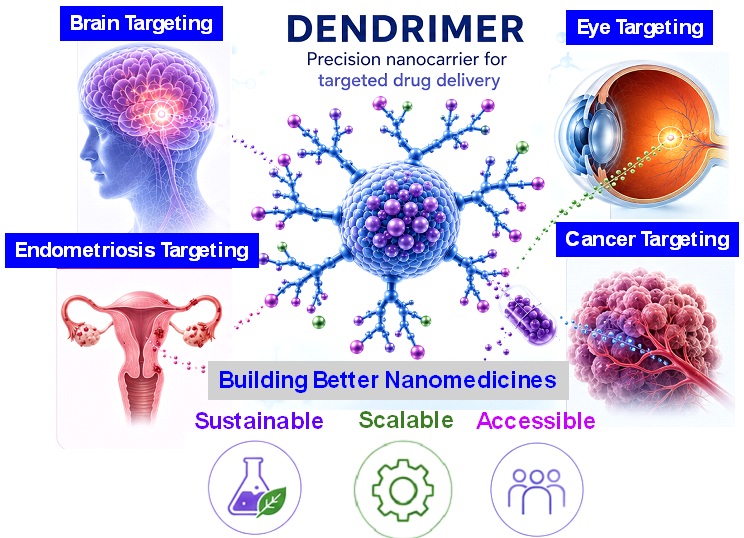 A diagram illustrating dendrimer nanocarriers for targeted drug delivery. 