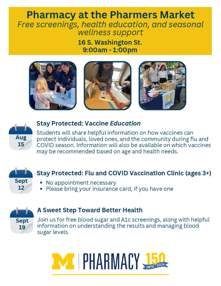 event flyer for Pharmacy at the Pharmers Market with event details