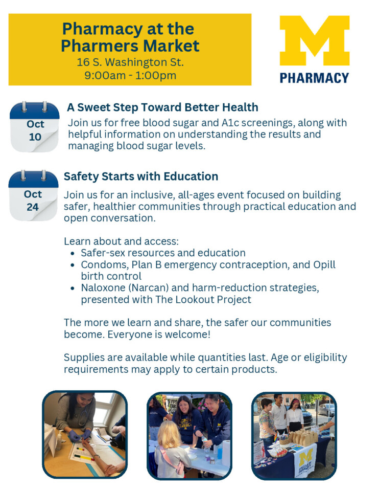 flyer for Pharmacy at the Pharmers Market - A Sweet Step Toward Better Health with event details