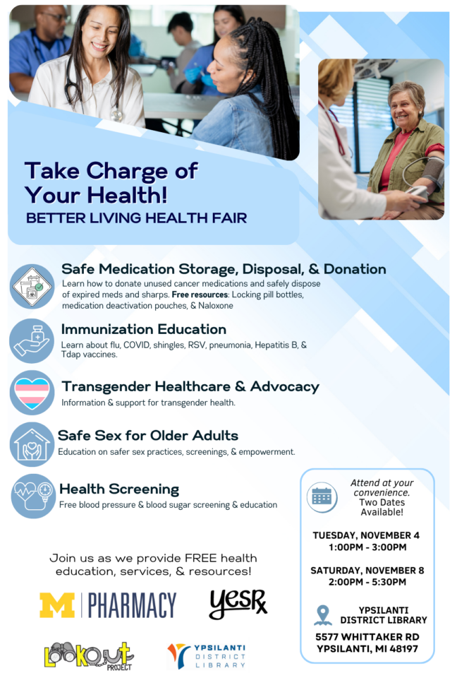 event flyer for Take Charge of  Your Health! Better Living Health Fair.